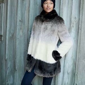 Calvin Klein Ombre Faux Fur Coat Women’s Medium New Black White Gray Stylish